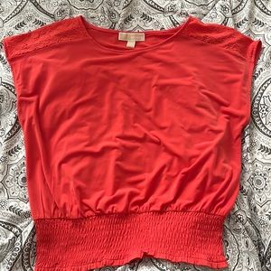 MICHAEL KORS top with lace detail on shoulders and cinched waist NWOT